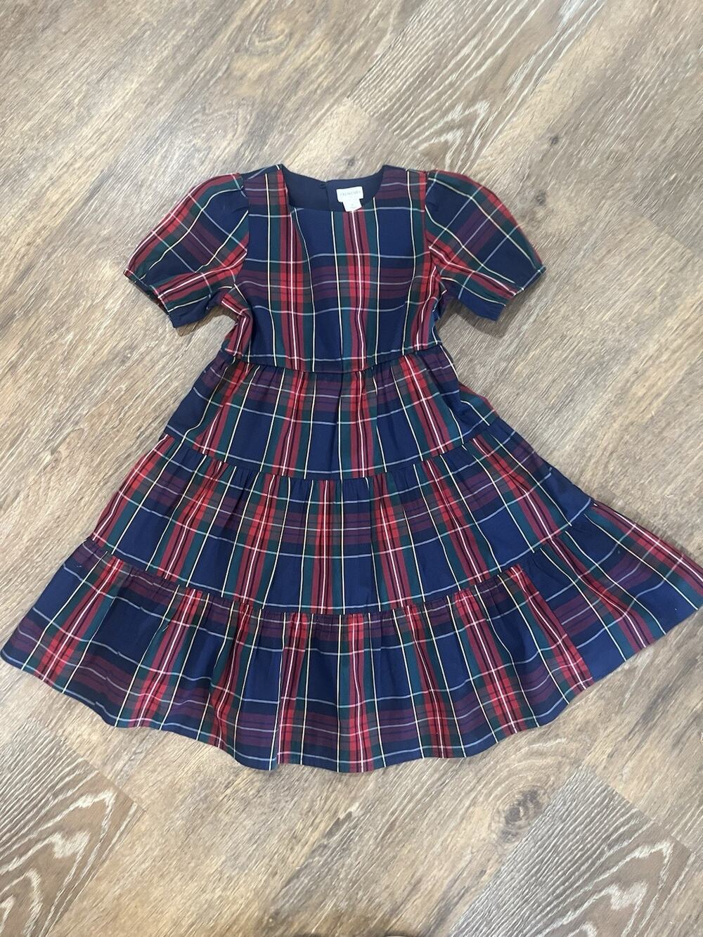 Crewcuts Girls Tartan Plaid Dress Size 6 Navy Red Holiday Party J Crew Kids